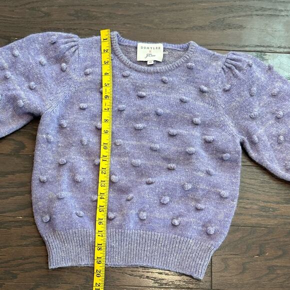 DemyLee x J Crew Purple Puff Sleeve Pom Pom Sweater SZ XXS - Picture 6 of 7